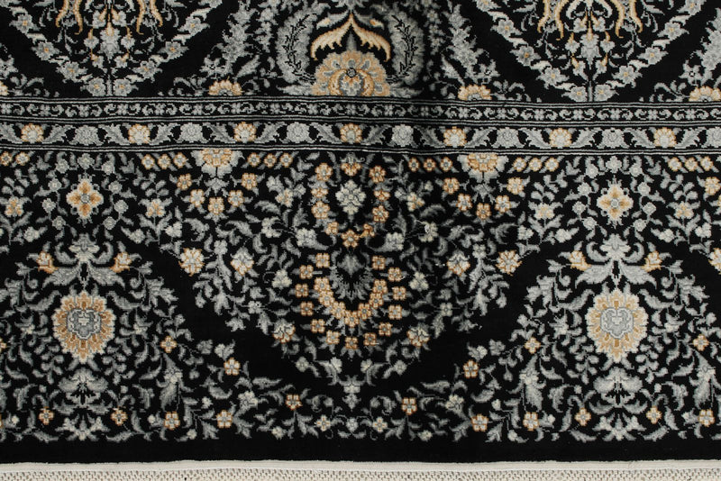 5x7 Black and Ivory Turkish Silk Rug