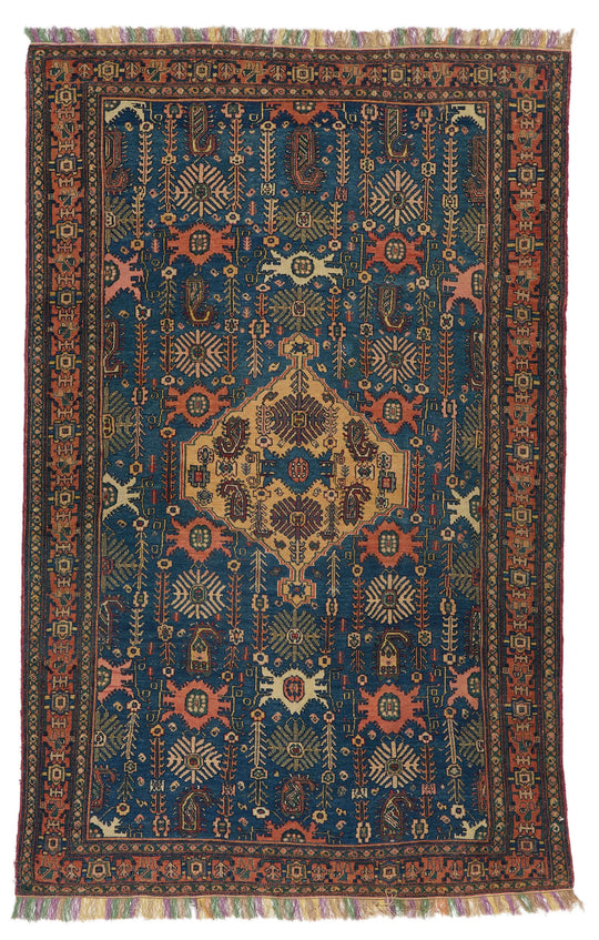 4x6 Blue and Red Turkish Oushak Rug