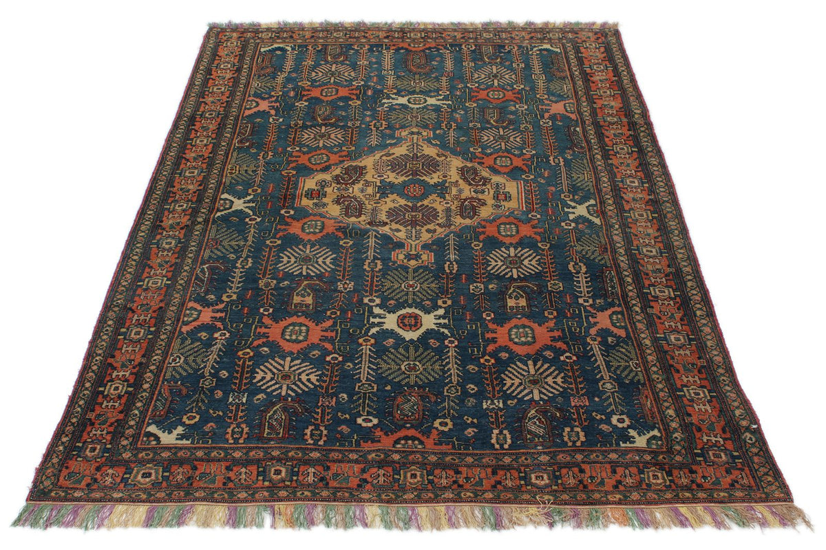 4x6 Blue and Red Turkish Oushak Rug