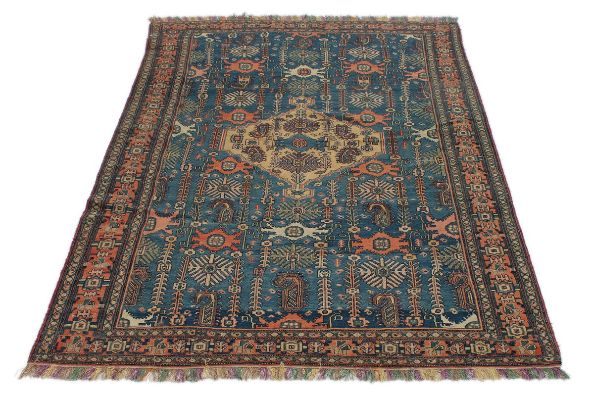 4x6 Blue and Red Turkish Oushak Rug