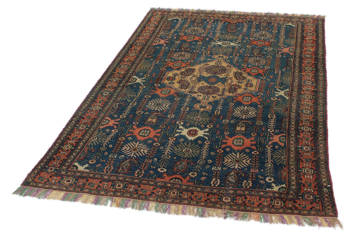 4x6 Blue and Red Turkish Oushak Rug