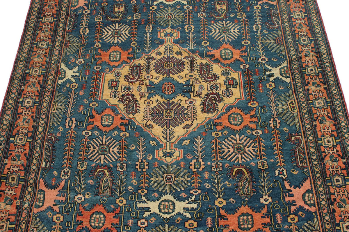 4x6 Blue and Red Turkish Oushak Rug