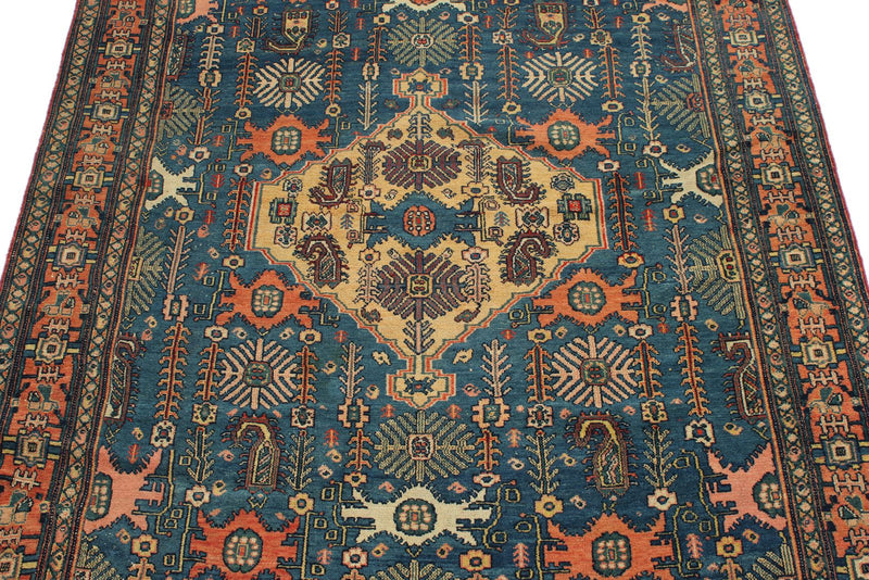 4x6 Blue and Red Turkish Oushak Rug