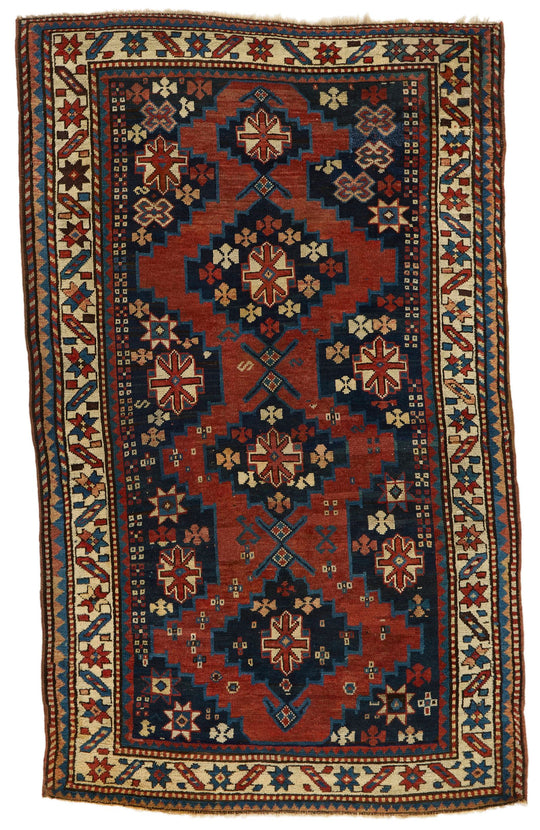 4x7 Rust and Ivory Kazak Tribal Rug
