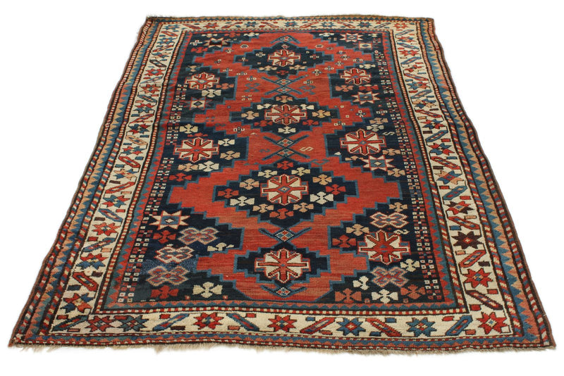 4x7 Rust and Ivory Kazak Tribal Rug