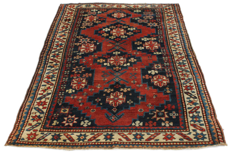 4x7 Rust and Ivory Kazak Tribal Rug