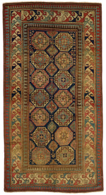 4x8 Navy and Multicolor Kazak Tribal Runner