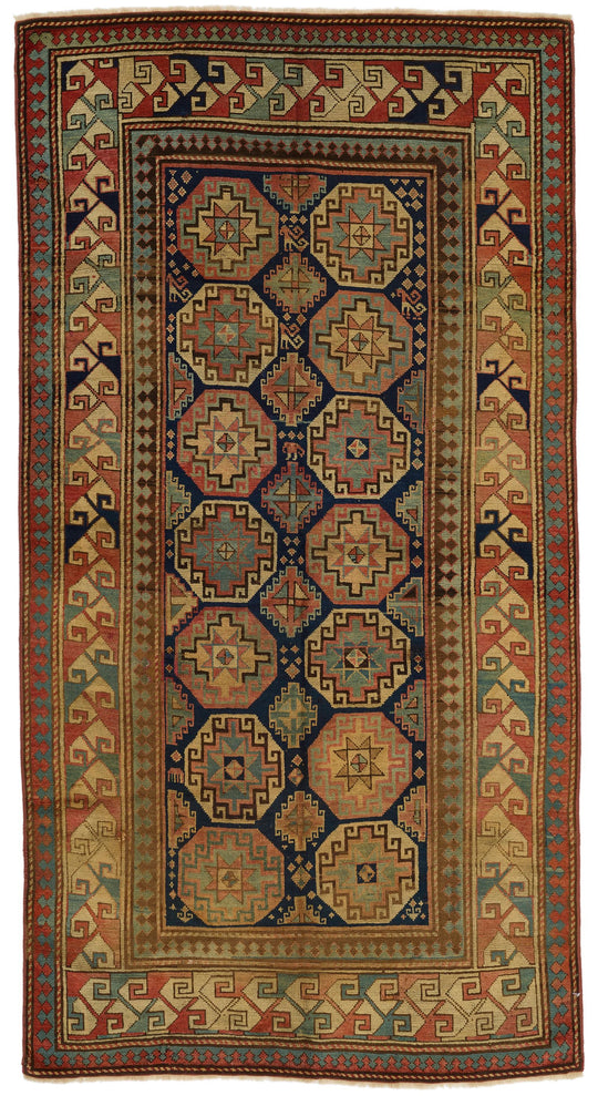 4x8 Navy and Multicolor Kazak Tribal Runner