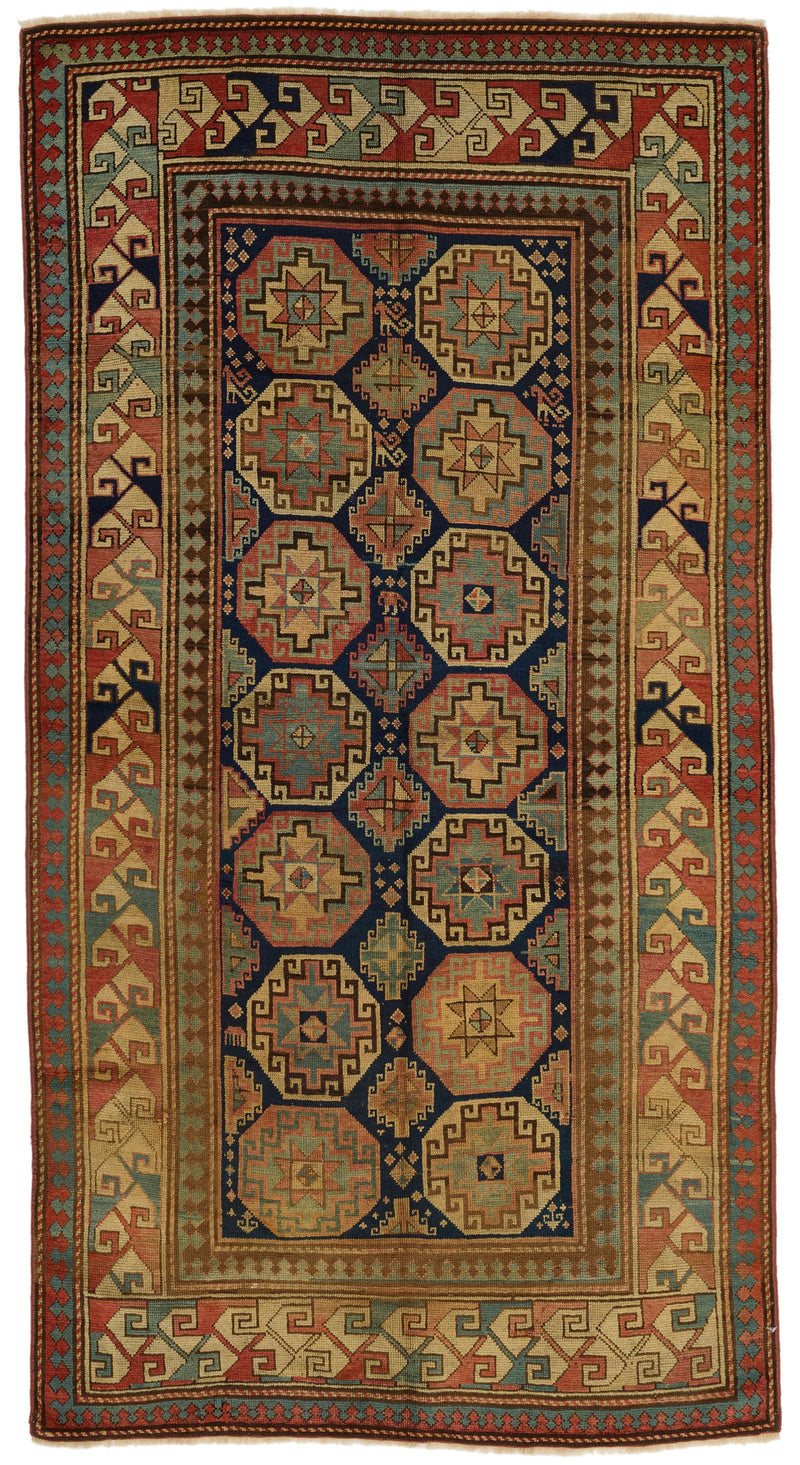 4x8 Navy and Multicolor Kazak Tribal Runner