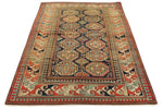 4x8 Navy and Multicolor Kazak Tribal Runner