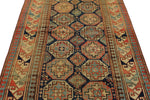 4x8 Navy and Multicolor Kazak Tribal Runner