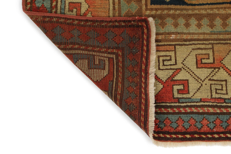 4x8 Navy and Multicolor Kazak Tribal Runner