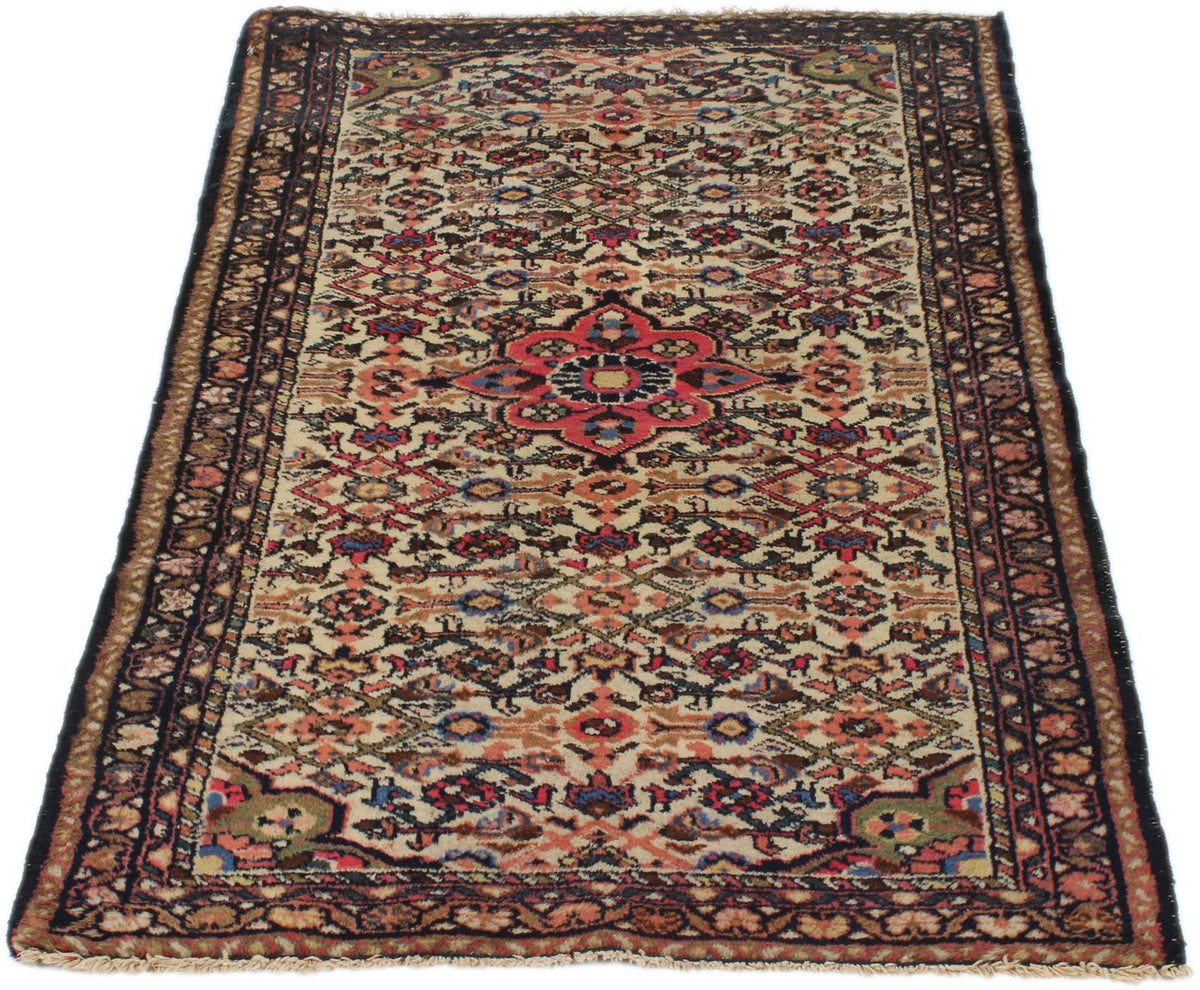 3x5 Ivory and Navy Persian Traditional Rug