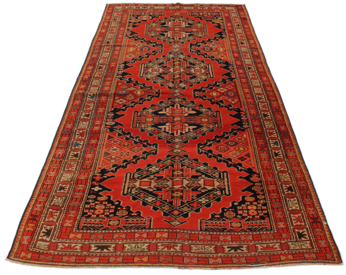 4x10 Orange and Multicolor Turkish Traditional Runner