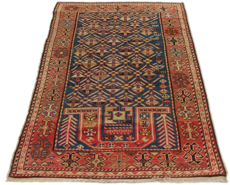 2x6 Blue and Rust Kazak Tribal Runner