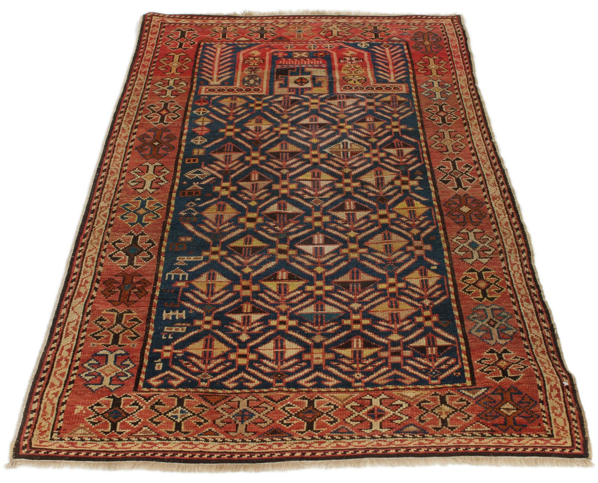 2x6 Blue and Rust Kazak Tribal Runner