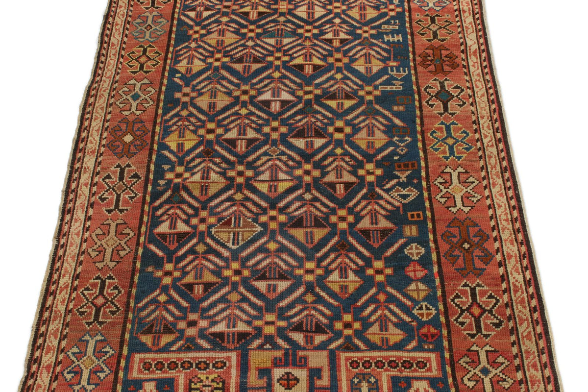 2x6 Blue and Rust Kazak Tribal Runner