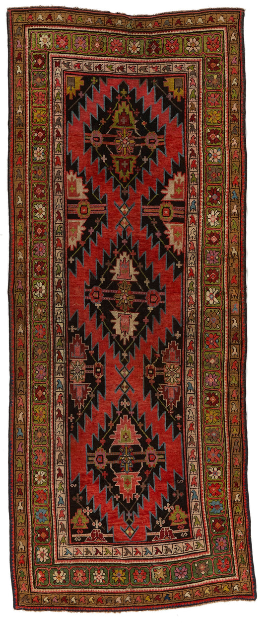 4x10 Red and Green Kazak Tribal Runner