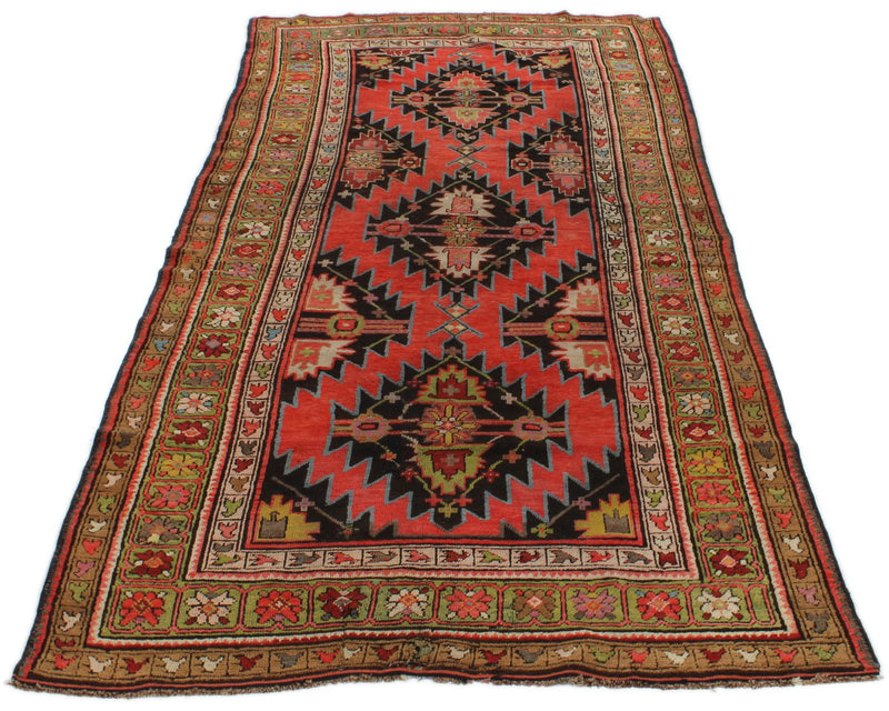 4x10 Red and Green Kazak Tribal Runner