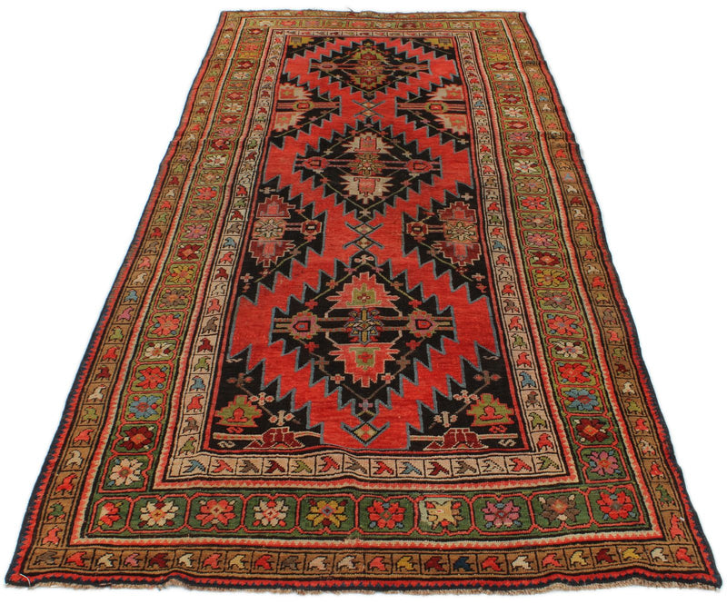 4x10 Red and Green Kazak Tribal Runner