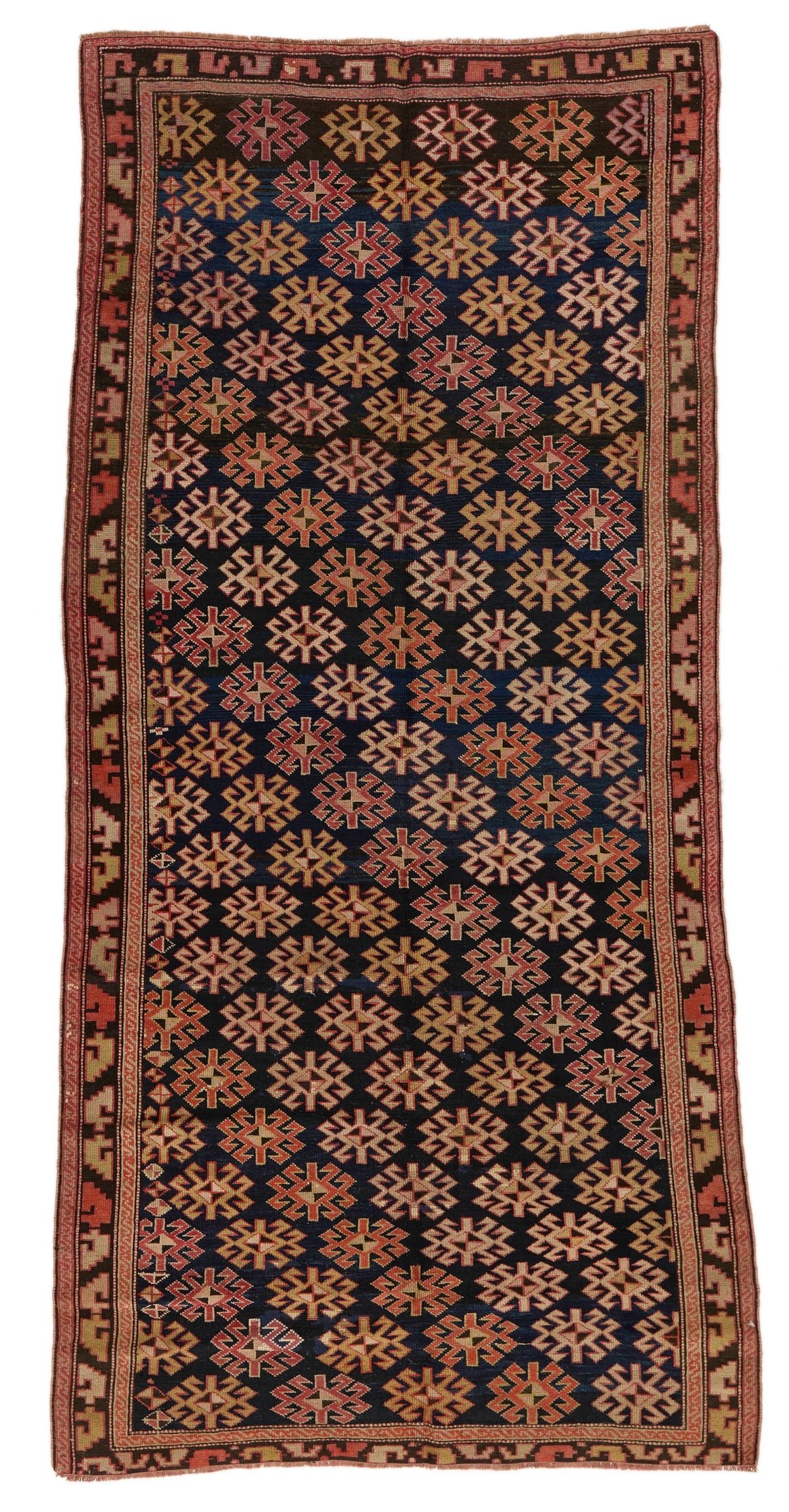 4x9 Navy and Brown Kazak Tribal Runner