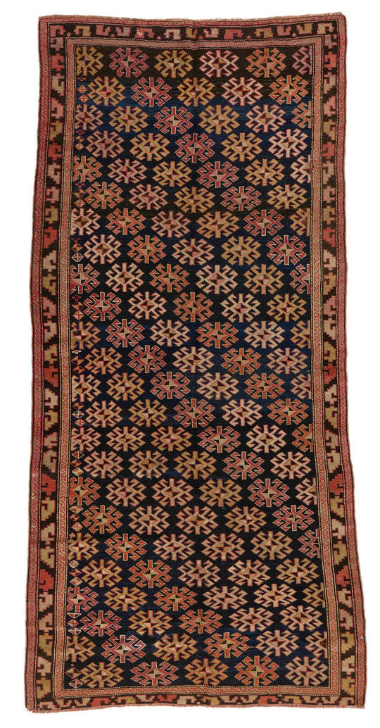 4x9 Navy and Brown Kazak Tribal Runner