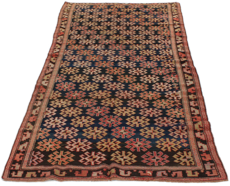 4x9 Navy and Brown Kazak Tribal Runner