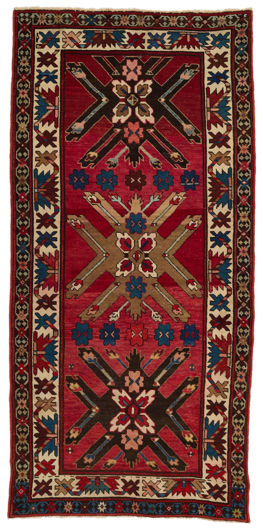 3x7 Red and Ivory Kazak Tribal Runner