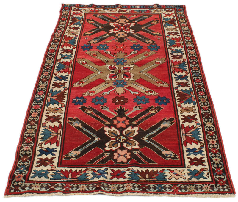 3x7 Red and Ivory Kazak Tribal Runner