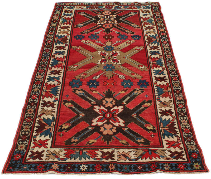 3x7 Red and Ivory Kazak Tribal Runner