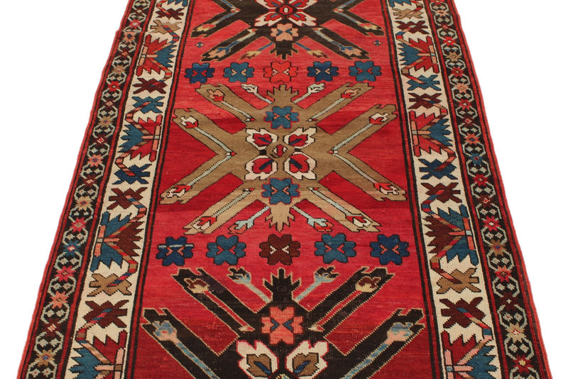 3x7 Red and Ivory Kazak Tribal Runner