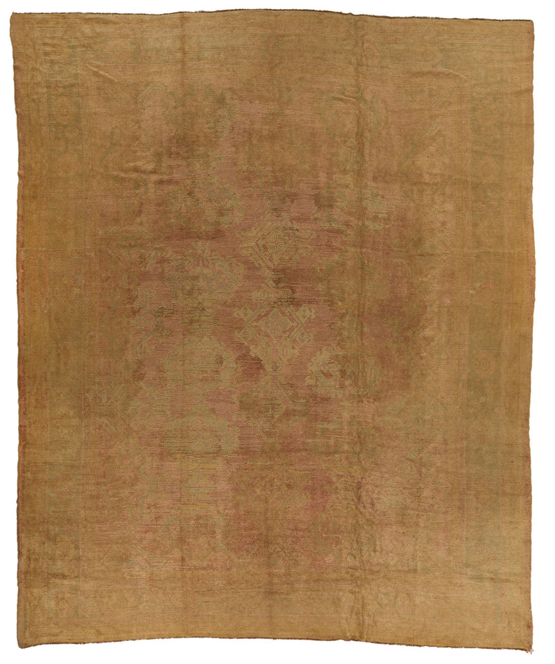 11x14 Rose and Green Turkish Oushak Rug