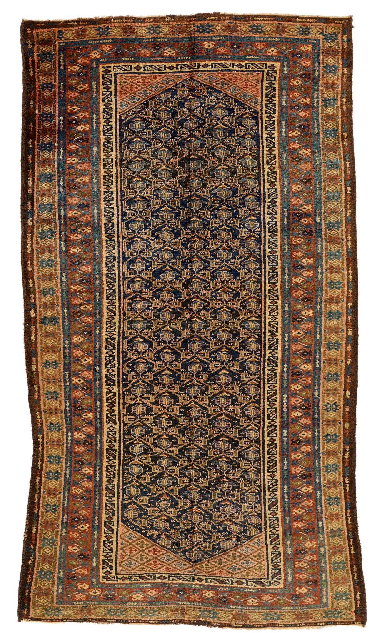 5x9 Navy and Multicolor Turkish Persian Rug