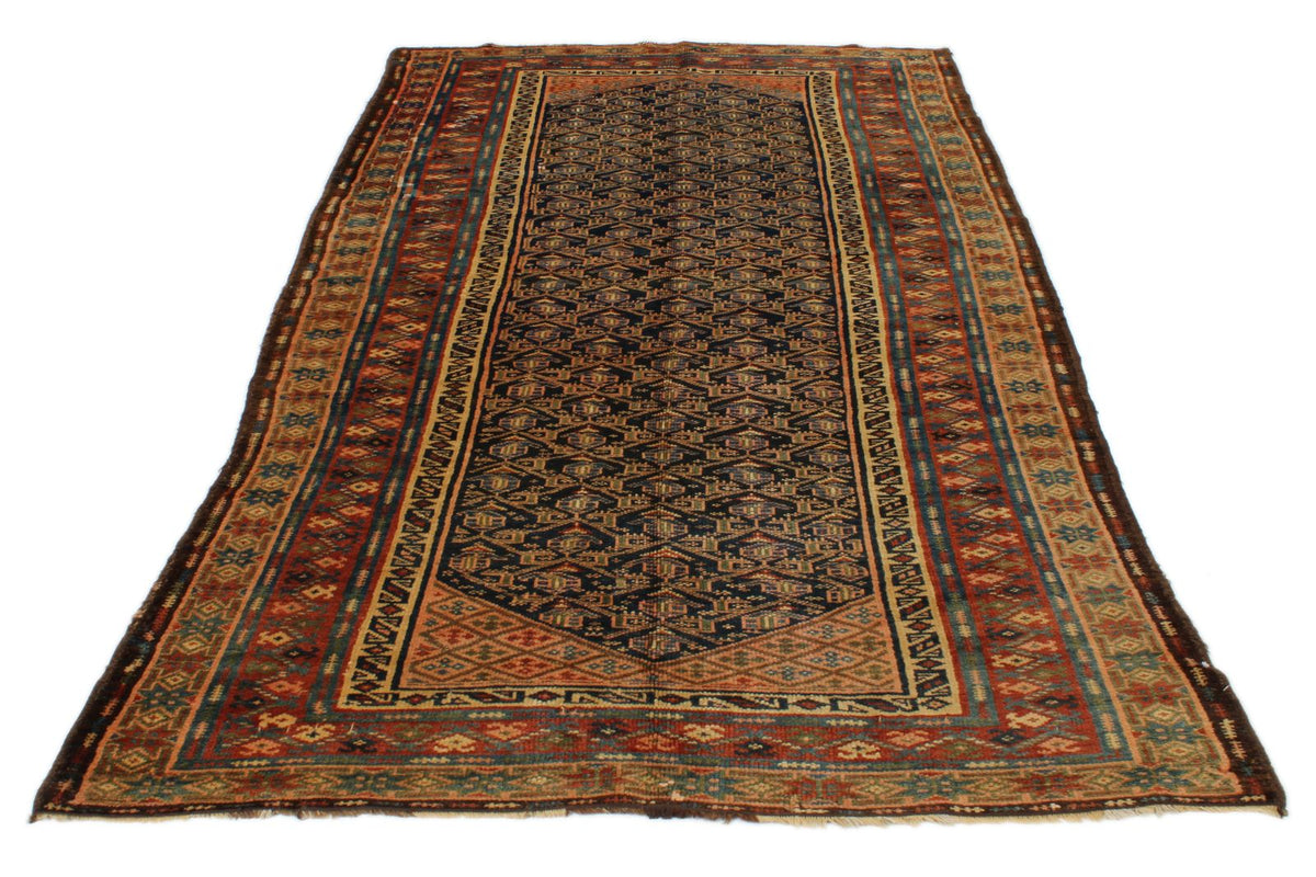 5x9 Navy and Multicolor Turkish Persian Rug