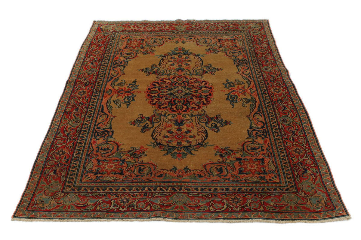 4x6 Mustard and Red Persian Traditional Rug