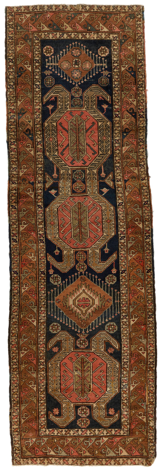 3x12 Charcoal and Rust Turkish Persian Runner