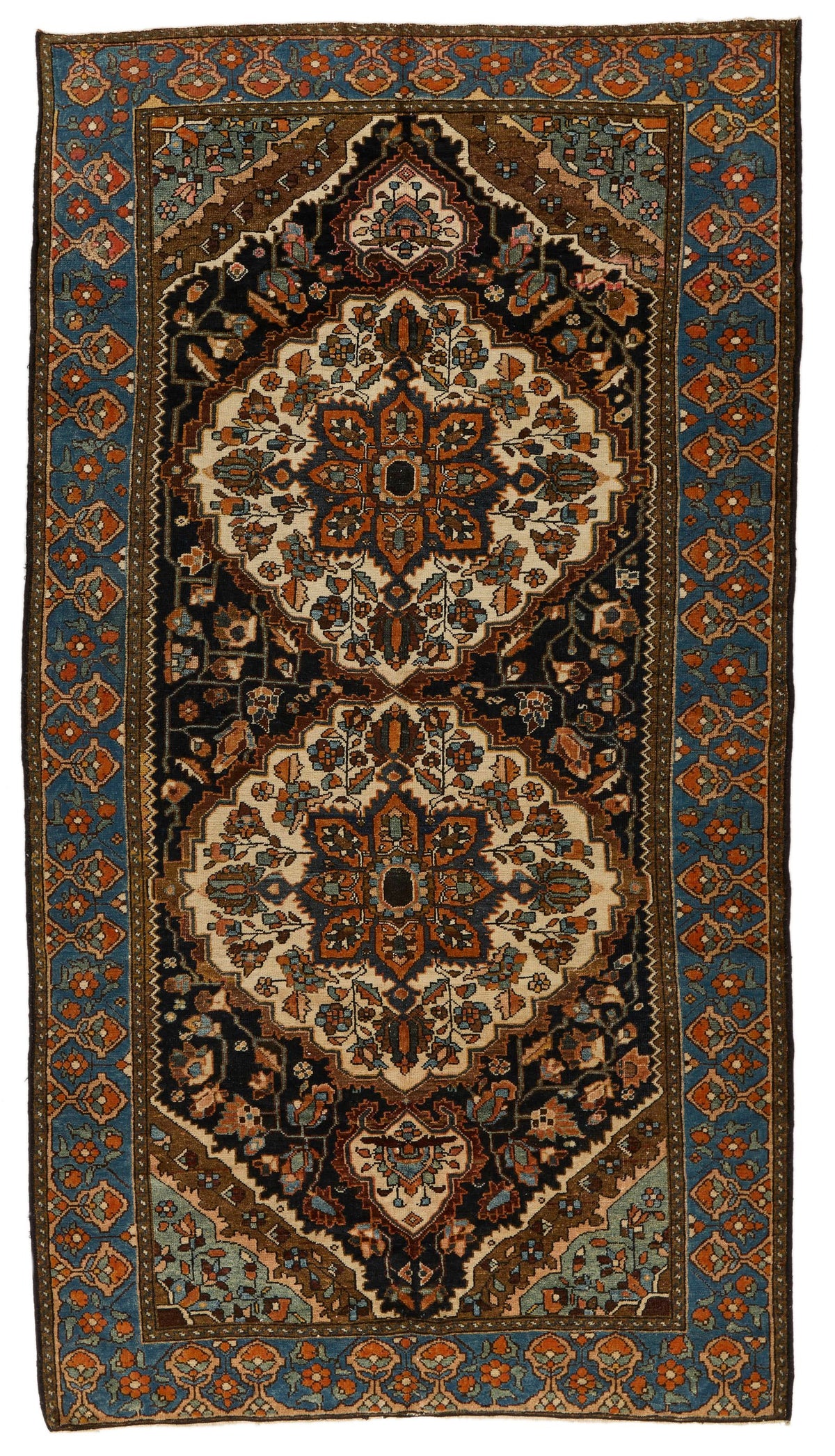 6x10 Ivory and Blue Turkish Persian Rug