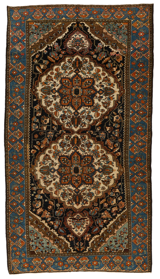 6x10 Ivory and Blue Turkish Persian Rug