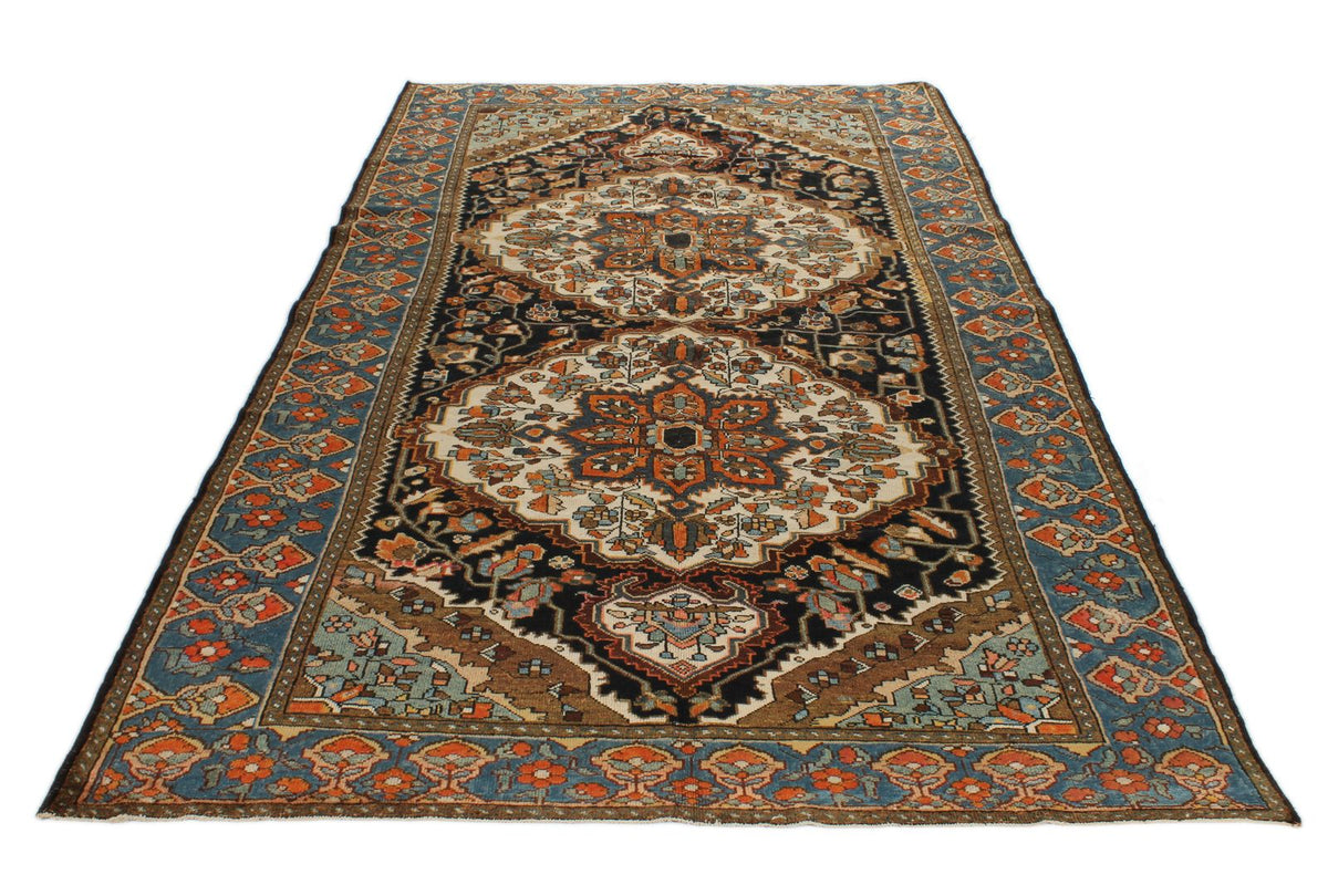 6x10 Ivory and Blue Turkish Persian Rug