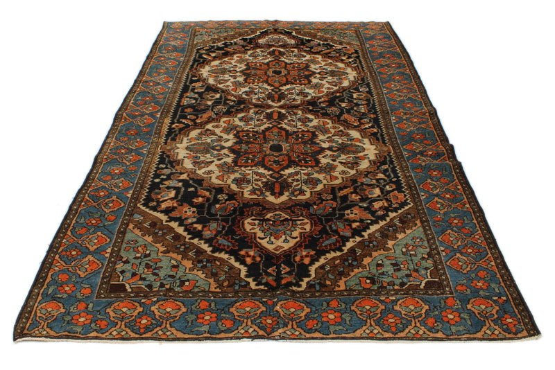 6x10 Ivory and Blue Turkish Persian Rug