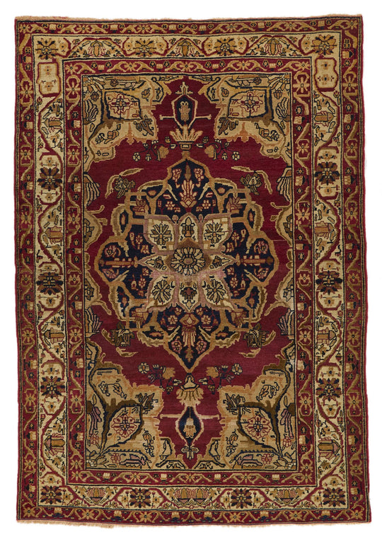 4x6 Burgundy and Ivory Persian Rug