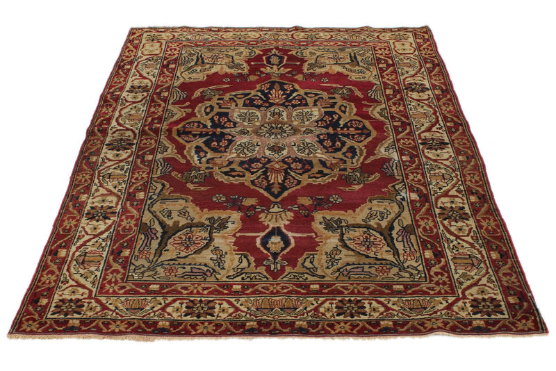 4x6 Burgundy and Ivory Persian Rug