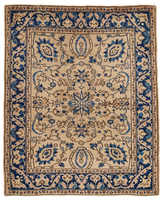 4x5 Ivory and Blue Anatolian Traditional Rug