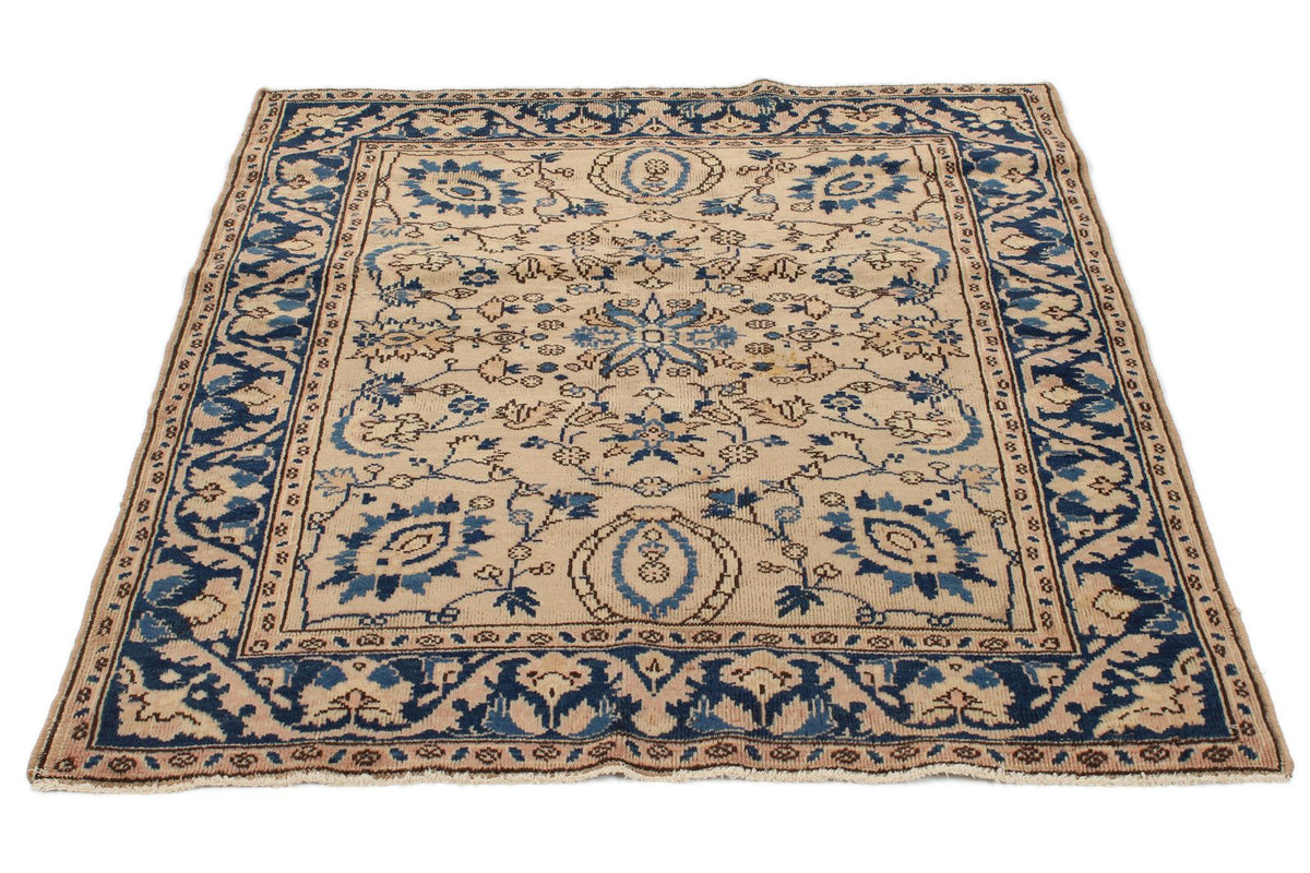 4x5 Ivory and Blue Anatolian Traditional Rug