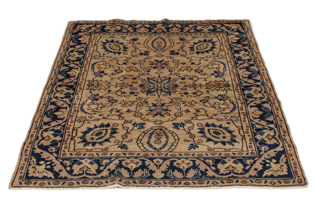 4x5 Ivory and Blue Anatolian Traditional Rug