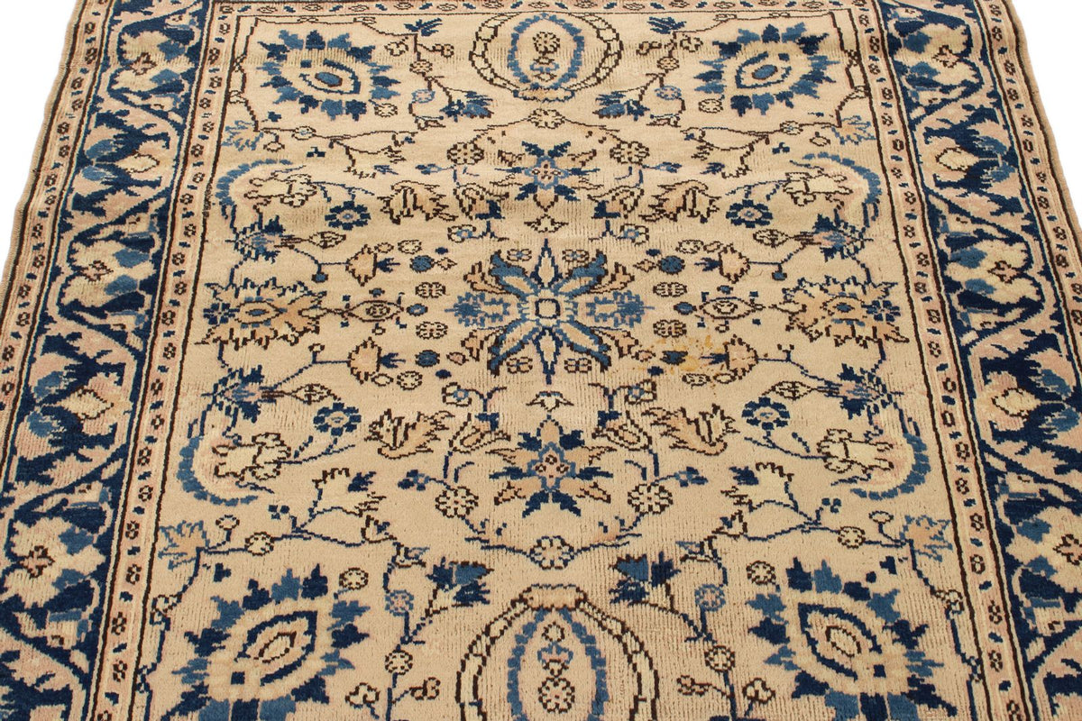 4x5 Ivory and Blue Anatolian Traditional Rug