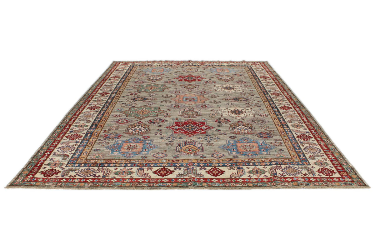 9x12 Navy and Burgundy Kazak Tribal Rug