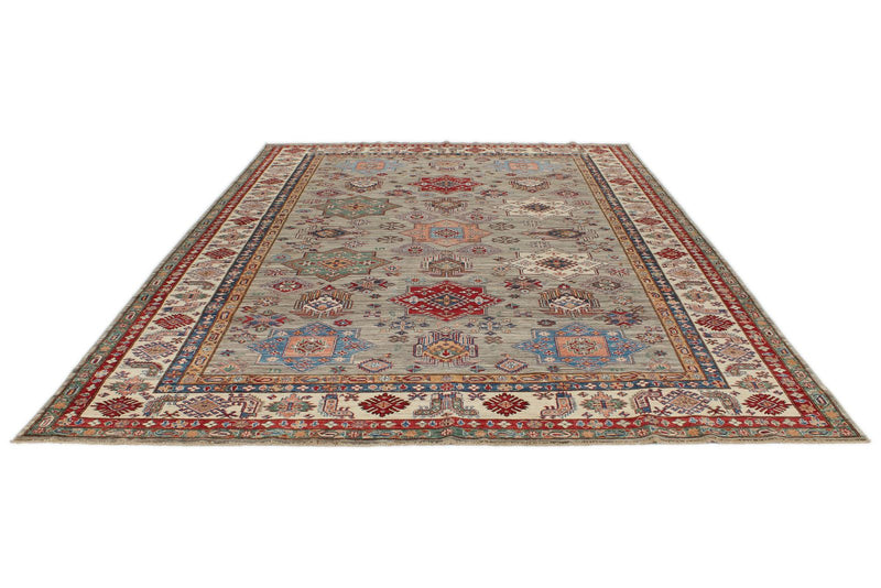 9x12 Navy and Burgundy Kazak Tribal Rug