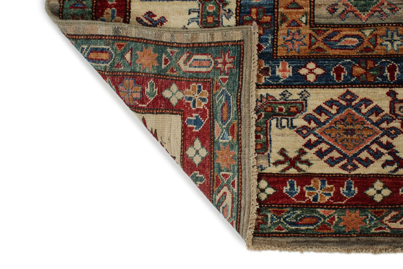 9x12 Navy and Burgundy Kazak Tribal Rug