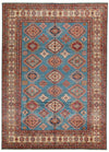 9x12 Blue and Ivory Kazak Tribal Rug